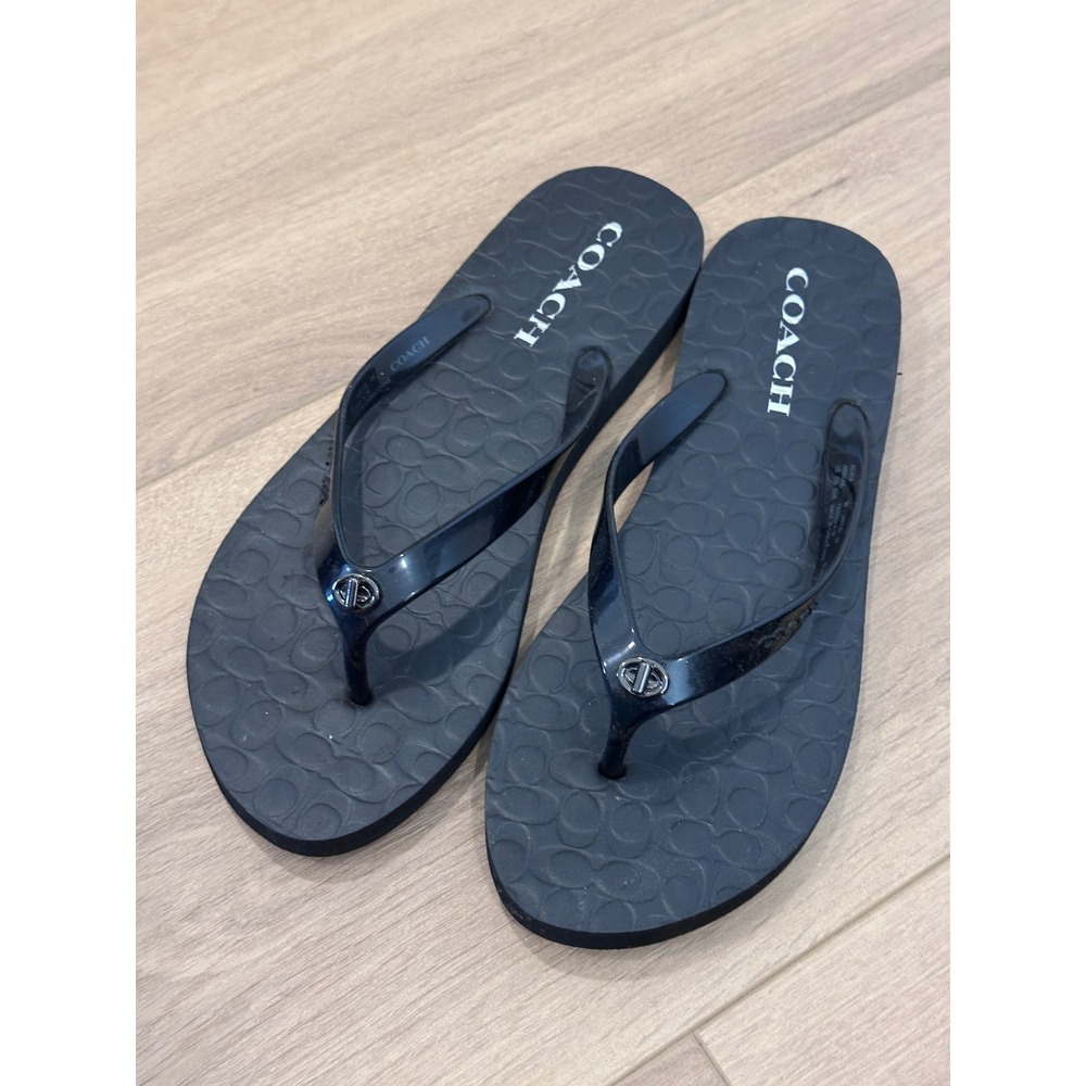 Coach Abigail Black Signature C Logo Flip Flop Sandals A01818 Womens 9B